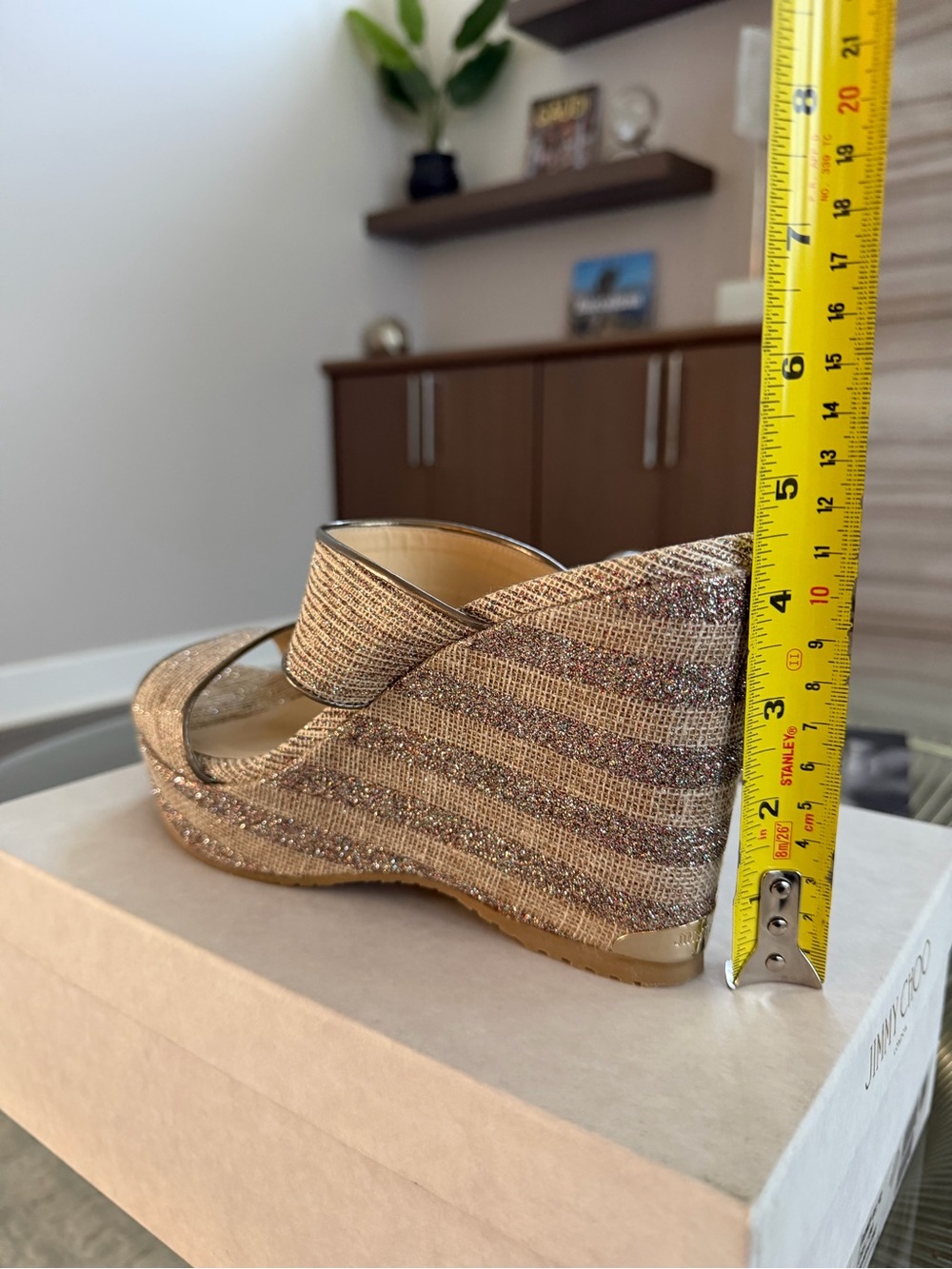 Jimmy Choo Metallic Gold Multi-Textured Wedge Sandals - Picture 5 of 5